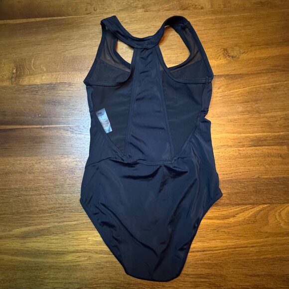 BALERA Black Racerback Dance Leotard Girls IC 7-8 Mesh Inserts Leo Dancewear - Picture 2 of 5